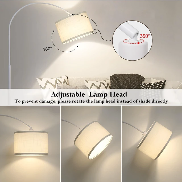 Alt view image 3 of 6 - Arc Floor Lamp, White Standing Light with Adjustable Head and Pedal Switch Modern Over Couch Arched Reading Light, Tall Pole Lamp for Study Bedroom Living room Office