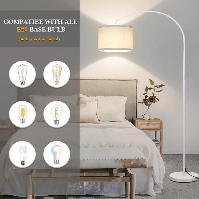 Alt view image 4 of 6 - Arc Floor Lamp, White Standing Light with Adjustable Head and Pedal Switch Modern Over Couch Arched Reading Light, Tall Pole Lamp for Study Bedroom Living room Office