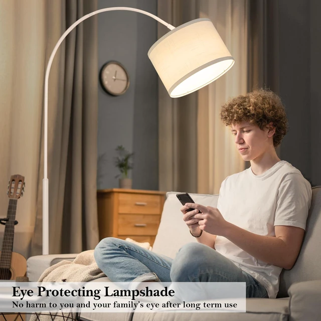 Alt view image 5 of 6 - Arc Floor Lamp, White Standing Light with Adjustable Head and Pedal Switch Modern Over Couch Arched Reading Light, Tall Pole Lamp for Study Bedroom Living room Office