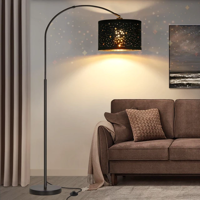 Main image of Modern Arc Floor Lamp, Tall Pole Lamp with Black Stars Lampshade Arched Reading Light with Adjustable Lamp Head and Pedal Switch, Over Couch Hanging Light for Living Room, Bedroom, Office