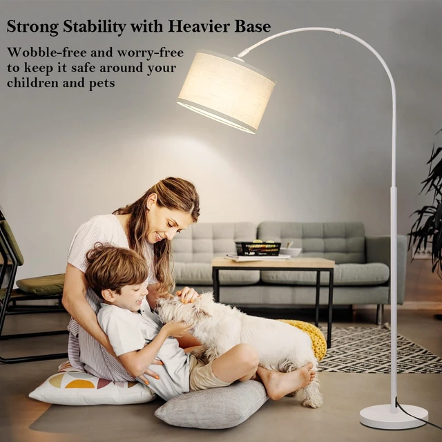 Alt view image 6 of 6 - Arc Floor Lamp, White Standing Light with Adjustable Head and Pedal Switch Modern Over Couch Arched Reading Light, Tall Pole Lamp for Study Bedroom Living room Office