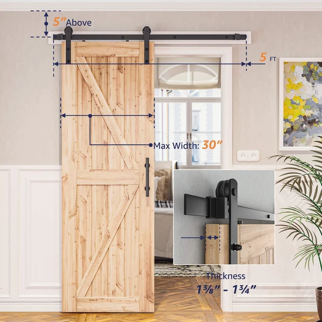 Alt view image 5 of 7 - 5ft Sliding Barn Door Hardware kit, Fit 30" Wide Door Panel Barn Door Track, Sliding Door Hardware kit, Smoothly and Quietly -Heavy Duty Sturdy -Easy to Install, I Shape Hanger