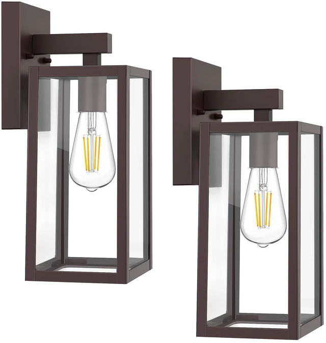 Main image of Outdoor Wall Light Fixtures, Exterior Waterproof Wall Lanterns Dark Chocolate Porch Wall Lights, Anti-Rust, E26 Socket, Clear Glass Outside Wall Mount Sconces, Front Door Lighting, 2 Pack
