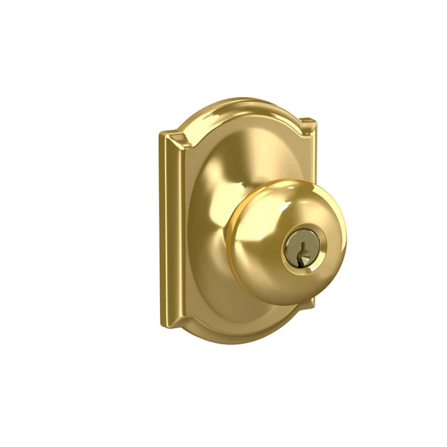 Alt view image 2 of 7 - Plymouth Keyed Entry Door Knob, Interior/Exterior, Bright Brass Keyed entry door knob with turn-button lock, Easy to install, Certified security & durability, Universal fit, 2 keys