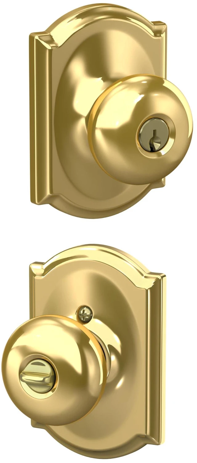 Main image of Plymouth Keyed Entry Door Knob, Interior/Exterior, Bright Brass Keyed entry door knob with turn-button lock, Easy to install, Certified security & durability, Universal fit, 2 keys