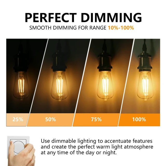 Alt view image 3 of 7 - 12Pack ST58/19 Vintage LED Edison Bulbs, E26 LED Bulb 60 Watt Dimmable Warm White 2700K, 800LM 6W Equivalent 60W LED Filament Light Bulb, Shatter Resistant LED Edison Light Bulbs for Home Lighting