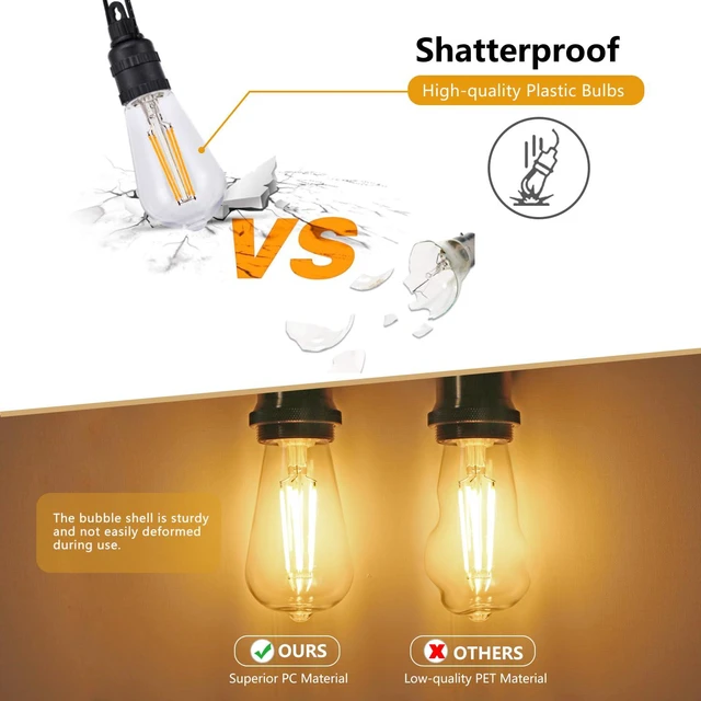 Alt view image 7 of 7 - ST58/ST19 Vintage LED Edison Bulbs, 6W Equivalent 60W Filament Light Bulbs, Dimmable 700LM, E26 Base LED Bulbs, Clear Plastic (2700K, 24 Pack)