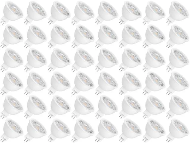 Main image of 48 Pack MR16 LED Bulbs 5W GU5.3 12V Spotlights, 2700K Warm White 50W Halogen Equivalent, Non-Dimmable, 45° Beam Angle, 450lm, Landscape, Recessed, Track Lighting, Low Voltage, Bi-Pin Base