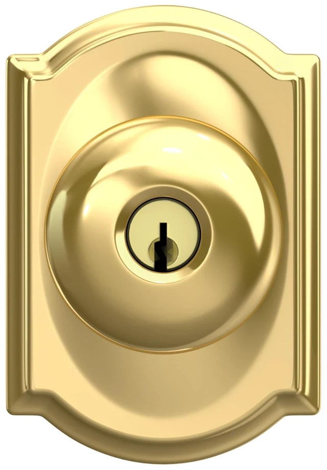 Alt view image 6 of 7 - Plymouth Keyed Entry Door Knob, Interior/Exterior, Bright Brass Keyed entry door knob with turn-button lock, Easy to install, Certified security & durability, Universal fit, 2 keys