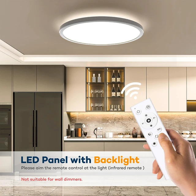 Alt view image 5 of 7 - Dimmable LED Flush Mount Ceiling Light Fixture with Remote Control, 12Inch 3000K-6500K Light Color Adjustable, Modern Ultra-Thin Ceiling Lamp for Bedroom Kitchen, Wired
