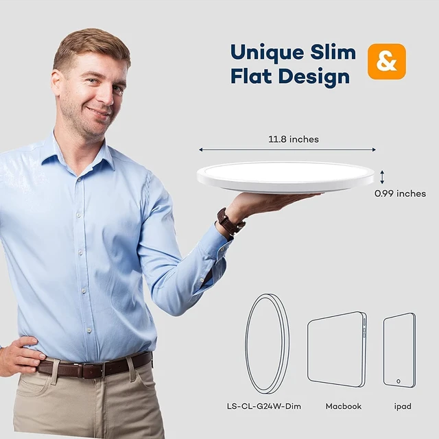 Alt view image 7 of 7 - Dimmable LED Flush Mount Ceiling Light Fixture with Remote Control, 12Inch 3000K-6500K Light Color Adjustable, Modern Ultra-Thin Ceiling Lamp for Bedroom Kitchen, Wired