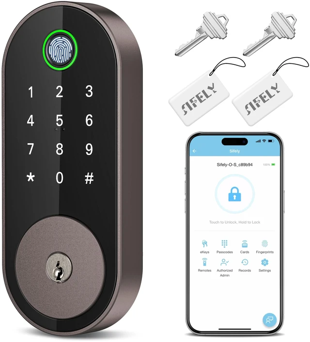 Main image of Fingerprint Smart Deadbolt with Keypad Keyless Entry Lock for Home, Apartment, Office, Airbnb, Rental, Kids & Seniors, App & Code Access, Auto-Lock, Easy DIY Install, Compatible with Alexa & Google