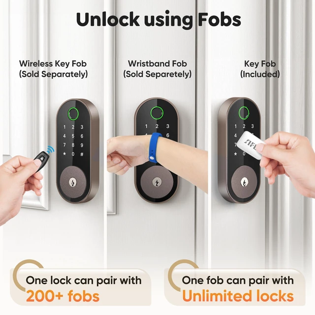 Alt view image 4 of 7 - Fingerprint Smart Deadbolt with Keypad Keyless Entry Lock for Home, Apartment, Office, Airbnb, Rental, Kids & Seniors, App & Code Access, Auto-Lock, Easy DIY Install, Compatible with Alexa & Google