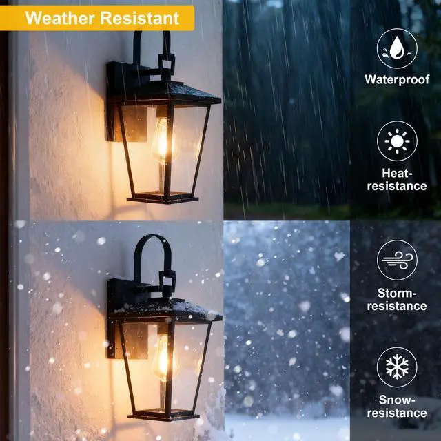 Alt view image 4 of 7 - Outdoor Wall Lights Fixtures Lantern Frame 16 1/8", Outside Lights Black Transitional Durable Metal, Clear Glass for Post Exterior Barn Deck House Porch Yard Patio Garage Garden