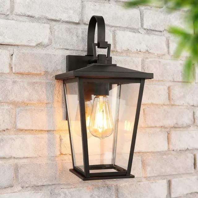 Main image of Outdoor Wall Lights Fixtures Lantern Frame 16 1/8", Outside Lights Black Transitional Durable Metal, Clear Glass for Post Exterior Barn Deck House Porch Yard Patio Garage Garden