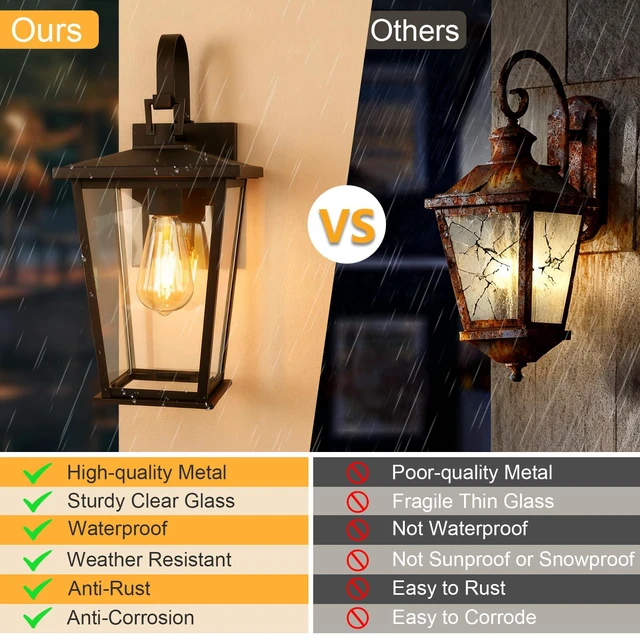 Alt view image 6 of 7 - Outdoor Wall Lights Fixtures Lantern Frame 16 1/8", Outside Lights Black Transitional Durable Metal, Clear Glass for Post Exterior Barn Deck House Porch Yard Patio Garage Garden