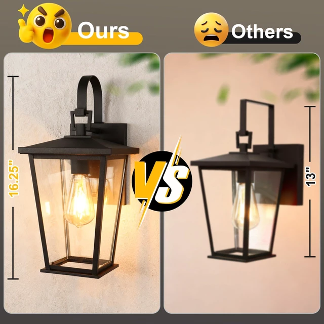 Alt view image 2 of 7 - Outdoor Wall Lights Fixtures Lantern Frame 16 1/8", Outside Lights Black Transitional Durable Metal, Clear Glass for Post Exterior Barn Deck House Porch Yard Patio Garage Garden
