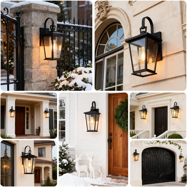 Alt view image 7 of 7 - Outdoor Wall Lights Fixtures Lantern Frame 16 1/8", Outside Lights Black Transitional Durable Metal, Clear Glass for Post Exterior Barn Deck House Porch Yard Patio Garage Garden