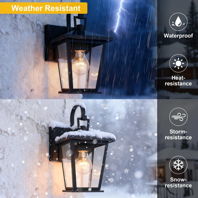 Alt view image 2 of 7 - Outdoor Light Fixtures Wall Mount, Waterproof Exterior Wall Lanterns with Glass, Matte Black, Outside Wall Sconces, Front Porch Lighting for House Garage Doorway Patio 12.5 in
