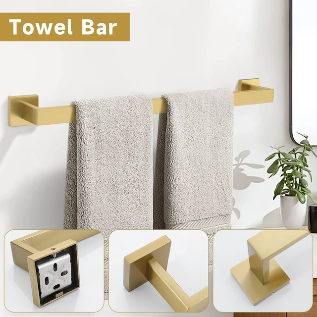 Alt view image 2 of 7 - 10-Piece Bathroom Hardware Accessories Set-Brushed Gold Towel Bar, Holder & Racks-SUS304 Stainless Steel-Wall Mounted,23.6-Inch