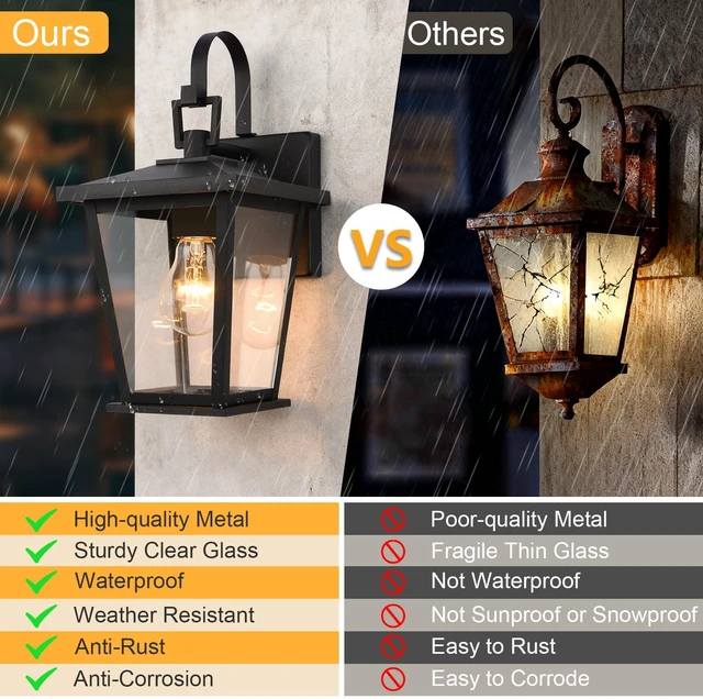 Alt view image 6 of 7 - Outdoor Light Fixtures Wall Mount, Waterproof Exterior Wall Lanterns with Glass, Matte Black, Outside Wall Sconces, Front Porch Lighting for House Garage Doorway Patio 12.5 in