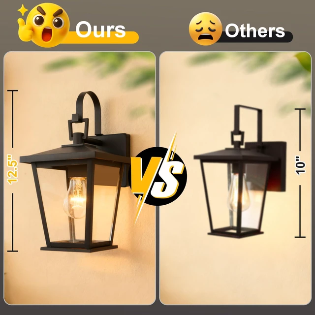 Alt view image 5 of 7 - Outdoor Light Fixtures Wall Mount, Waterproof Exterior Wall Lanterns with Glass, Matte Black, Outside Wall Sconces, Front Porch Lighting for House Garage Doorway Patio 12.5 in