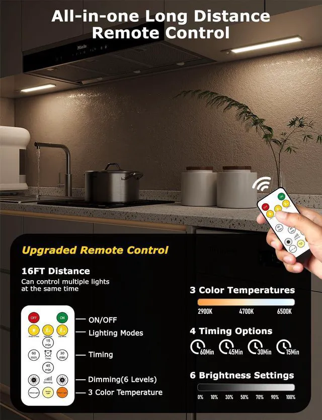Alt view image 2 of 7 - 12" Under Cabinet Lighting Wireless, Remote, Motion Sensor, 8Pack, Silver 0.33" Ultra-thin Aluminum Alloy Body, USB-C Rechargeable, 3-Color-Temp, Dimming, Magnetic, 30Day Runtime for Kitchen Closet