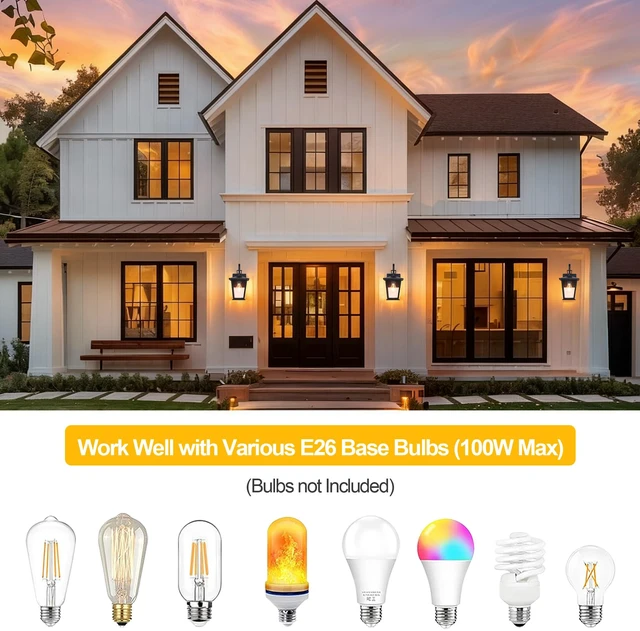 Alt view image 7 of 7 - Outdoor Wall Lantern 2 Pack, Waterproof Exterior Wall Mount Light with Clear Glass in Black Finish, Porch Outside Lighting for Entryway, Backyard, Patio, E26 Base, Clear Glass 12.5 in
