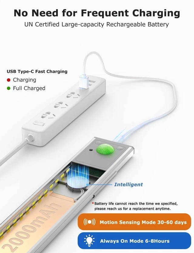 Alt view image 4 of 7 - 12" Under Cabinet Lighting Wireless, Remote, Motion Sensor, 8Pack, Silver 0.33" Ultra-thin Aluminum Alloy Body, USB-C Rechargeable, 3-Color-Temp, Dimming, Magnetic, 30Day Runtime for Kitchen Closet