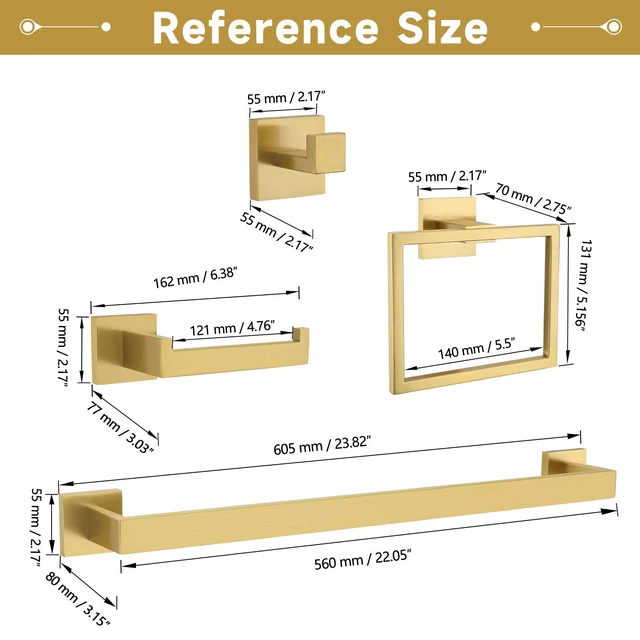 Alt view image 6 of 7 - 10-Piece Bathroom Hardware Accessories Set-Brushed Gold Towel Bar, Holder & Racks-SUS304 Stainless Steel-Wall Mounted,23.6-Inch