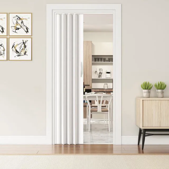 Alt view image 2 of 7 - 36" x 80" Premium Foldable Accordion Doors,Heavy Duty,White Oak Foldable accordion doors w/ doublewalled heavyduty panels, ideal as interior room dividers for privacy, spacesaving design
