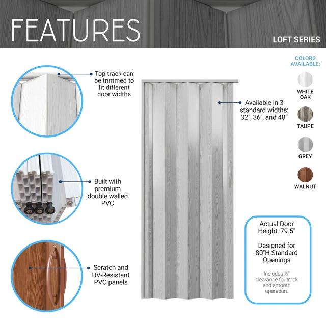 Alt view image 3 of 7 - 36" x 80" Premium Foldable Accordion Doors,Heavy Duty,White Oak Foldable accordion doors w/ doublewalled heavyduty panels, ideal as interior room dividers for privacy, spacesaving design
