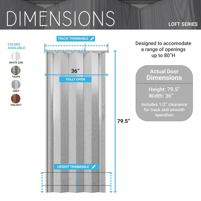 Alt view image 4 of 7 - 36" x 80" Premium Foldable Accordion Doors,Heavy Duty,White Oak Foldable accordion doors w/ doublewalled heavyduty panels, ideal as interior room dividers for privacy, spacesaving design