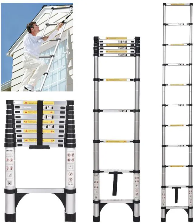 Main image of Telescoping Ladder, 10.5 FT, Rectangular, Heavy Duty, Silver 330 LBS Capacity; suitable for outdoor work, RV, attic and home maintenance