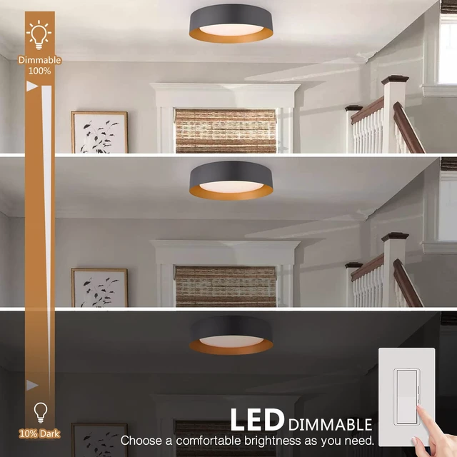 Alt view image 5 of 7 - 16.5-Inch Flush Mount Ceiling Light,Matte Black with Gold Interior 30W LED dimmable ceiling light with warm 3000K lighting for bedroom, hallway and foyer spaces