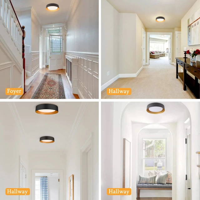 Alt view image 6 of 7 - 16.5-Inch Flush Mount Ceiling Light,Matte Black with Gold Interior 30W LED dimmable ceiling light with warm 3000K lighting for bedroom, hallway and foyer spaces