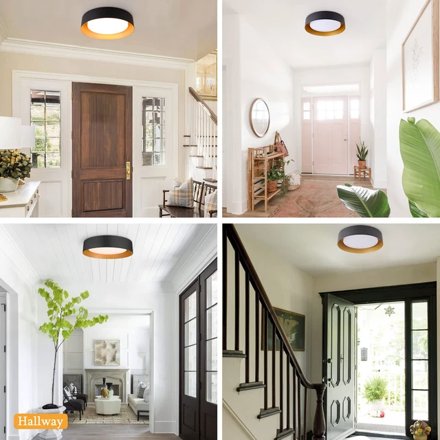 Alt view image 7 of 7 - 16.5-Inch Flush Mount Ceiling Light,Matte Black with Gold Interior 30W LED dimmable ceiling light with warm 3000K lighting for bedroom, hallway and foyer spaces