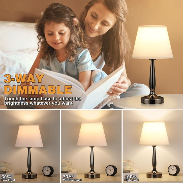 Alt view image 2 of 7 - Touch Bedside Lamps for Bedroom Set, Small Touch Table Lamps with 2 USB Charging Ports, 3 Way Dimmable Nightstand Lamps with USB C Port - White (LED Bulb Included)