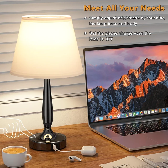 Alt view image 5 of 7 - Touch Bedside Lamps for Bedroom Set, Small Touch Table Lamps with 2 USB Charging Ports, 3 Way Dimmable Nightstand Lamps with USB C Port - White (LED Bulb Included)