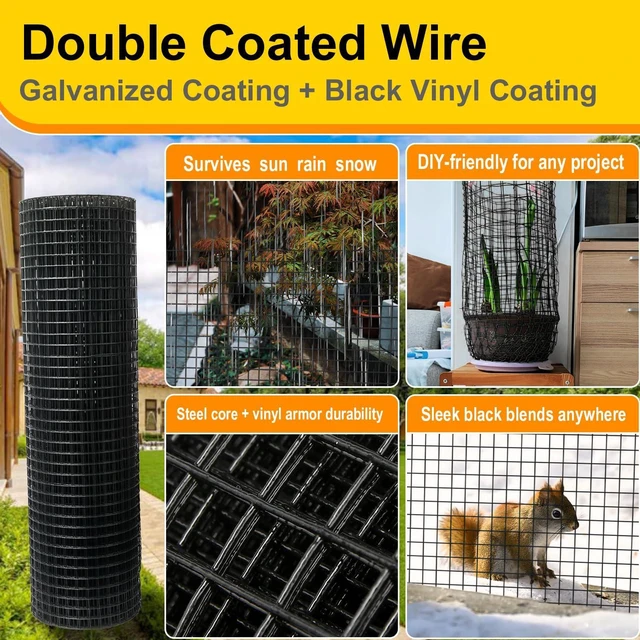 Alt view image 4 of 7 - Black Hardware Cloth 1/4inx24inx100ft, Chicken Wire Fencing, 22 Gauge, Vinyl PVC Coated Mesh, Welded Wire mesh, Perfect for Gopher Wire, Rodent Mesh, Tree Guard, Chicken Coop, with Tools