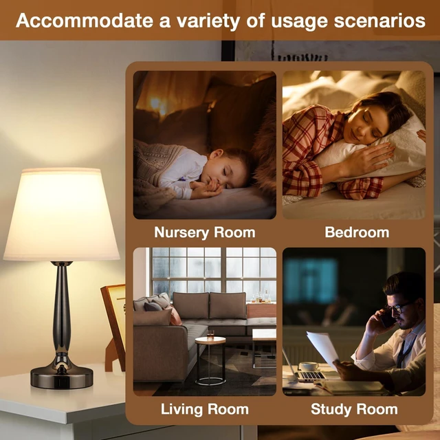 Alt view image 7 of 7 - Touch Bedside Lamps for Bedroom Set, Small Touch Table Lamps with 2 USB Charging Ports, 3 Way Dimmable Nightstand Lamps with USB C Port - White (LED Bulb Included)