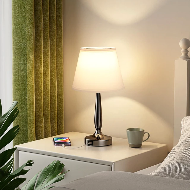 Alt view image 6 of 7 - Touch Bedside Lamps for Bedroom Set, Small Touch Table Lamps with 2 USB Charging Ports, 3 Way Dimmable Nightstand Lamps with USB C Port - White (LED Bulb Included)
