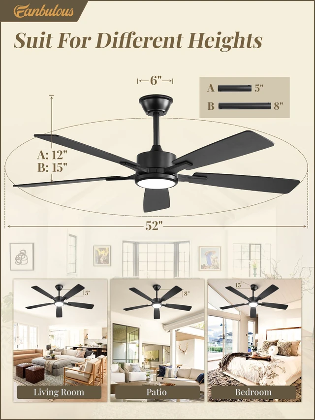 Alt view image 7 of 7 - 52 Inch Ceiling Fans with Lights, Black, Remote & APP Control Stepless CCT & Dimmable, 20W LED, 6-Speed, Timer, Reversible Quiet DC Motor, Quick Setup, for Bedroom, Living Room, Apartment