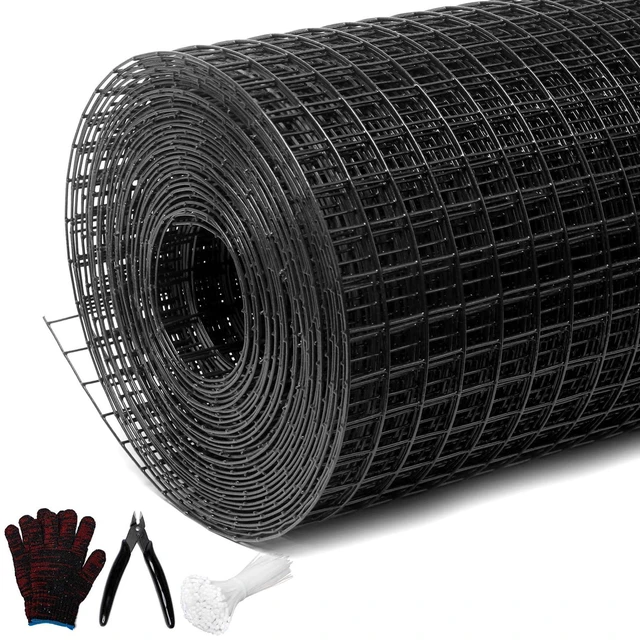 Main image of Black Hardware Cloth 1inx48inx100ft, Chicken Wire Fencing, 17 Gauge, Vinyl PVC Coated Mesh, Welded Wire mesh, Perfect for Gopher Wire, Rodent Mesh, Tree Guard, Chicken Coop, with Tools