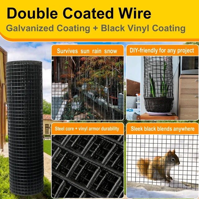 Alt view image 4 of 7 - Black Hardware Cloth 1inx48inx100ft, Chicken Wire Fencing, 17 Gauge, Vinyl PVC Coated Mesh, Welded Wire mesh, Perfect for Gopher Wire, Rodent Mesh, Tree Guard, Chicken Coop, with Tools
