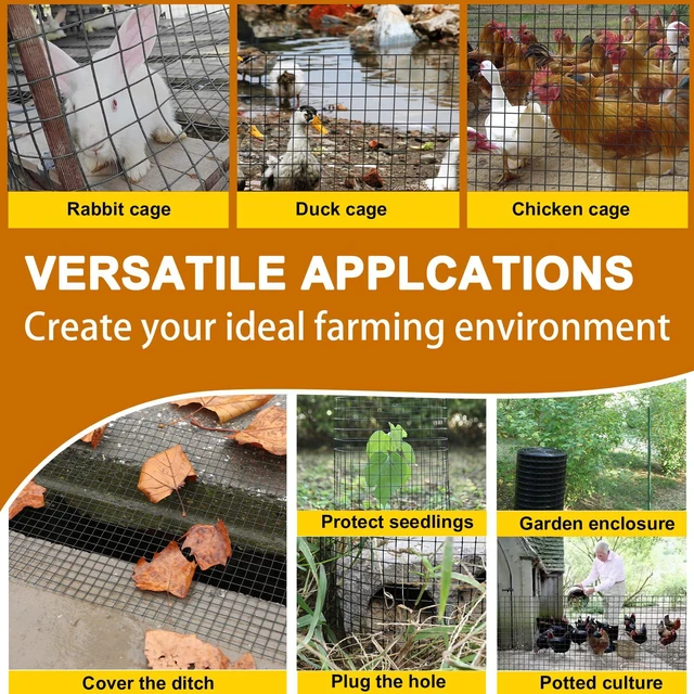 Alt view image 6 of 7 - Black Hardware Cloth 1inx48inx100ft, Chicken Wire Fencing, 17 Gauge, Vinyl PVC Coated Mesh, Welded Wire mesh, Perfect for Gopher Wire, Rodent Mesh, Tree Guard, Chicken Coop, with Tools