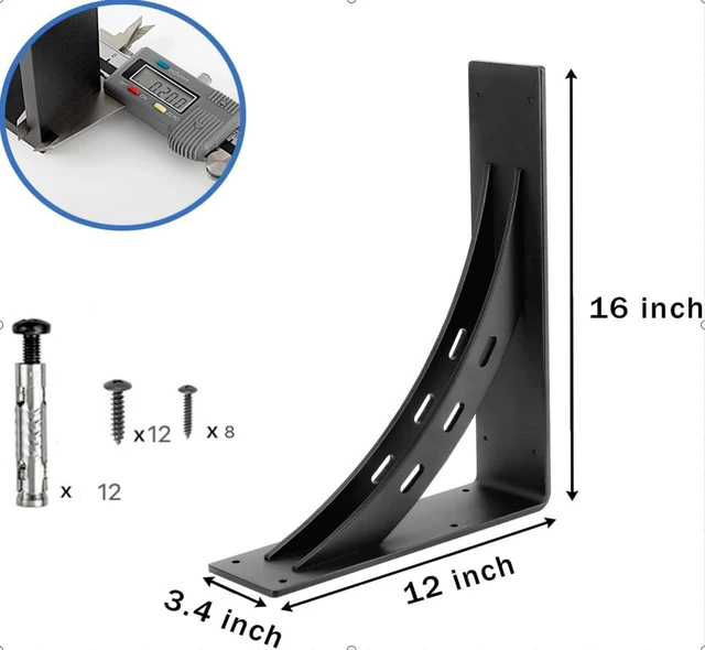 Alt view image 2 of 7 - Heavy Duty Shelf Brackets (Set of 2) - 16" x 12" Max Load 1100 Lbs - Premium Alloy Metal Mantel Brackets