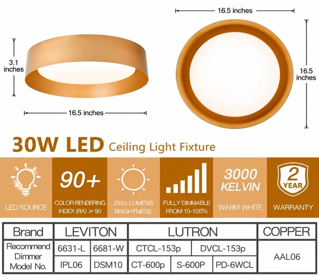 Alt view image 3 of 7 - 16.5" Gold Flush Mount Ceiling Light, LED Ceiling Fixture 30W dimmable LED light with 3000K warm glow, ideal for living rooms, bedrooms, hallways and foyers