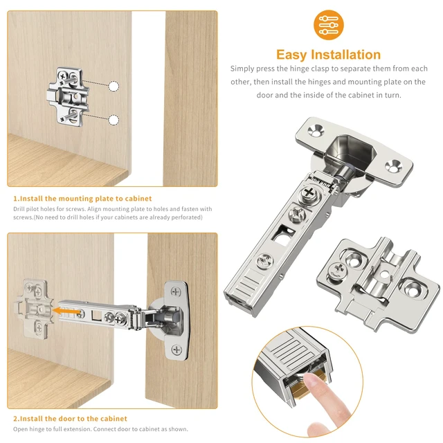 Alt view image 5 of 7 - 20 Pack Frameless Full Overlay Soft Close Concealed European Hinges, Self Closing Satin Nickel, 105 ° Open Angle 4D Adjustment, Speed Control, Clip On, Stainless Steel for Cabinet Door