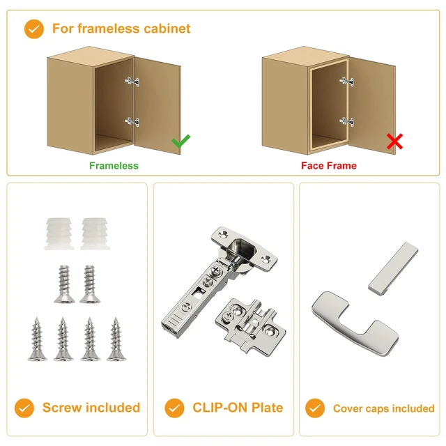 Alt view image 7 of 7 - 20 Pack Frameless Full Overlay Soft Close Concealed European Hinges, Self Closing Satin Nickel, 105 ° Open Angle 4D Adjustment, Speed Control, Clip On, Stainless Steel for Cabinet Door